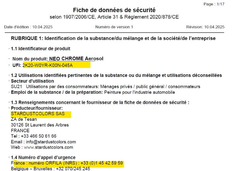 Documents de sécurité du peintre