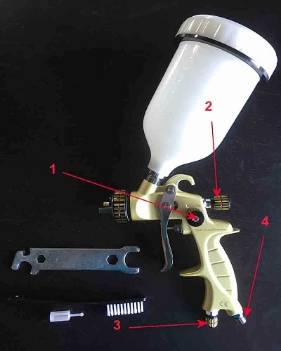 BenBow Pistolet à Peinture de pulvérisation à gravité d'air HVLP Pistolet à  compresseur à air comprimé | Nombreuses Buses différentes | pour Peinture